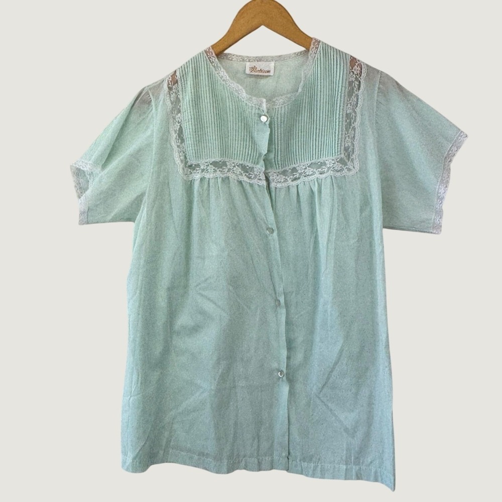 Barbizon Vintage Nightgown Bed Womens L Mint Green Lace Coquette‎ Cottagecore